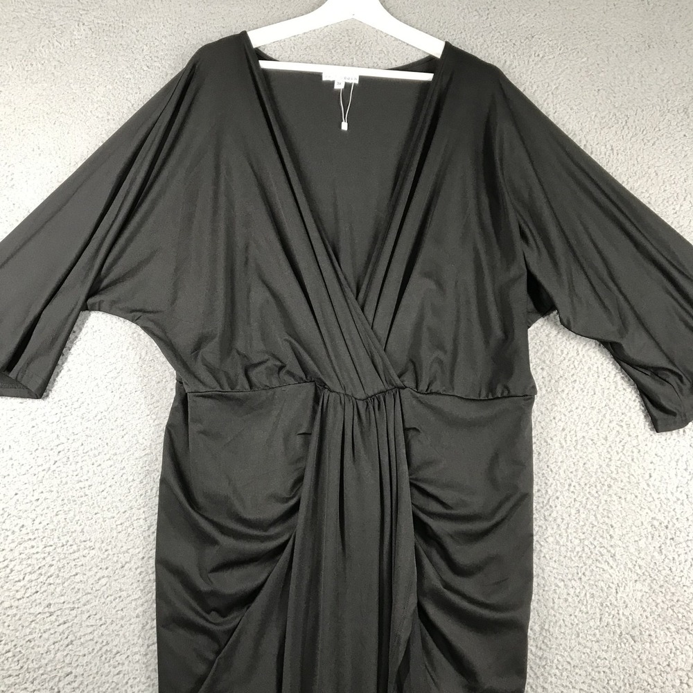 BALTIC BORN Dress Size 3X MIMI Black Ruched Faux Wrap Midi Draped - Picture 6 of 14